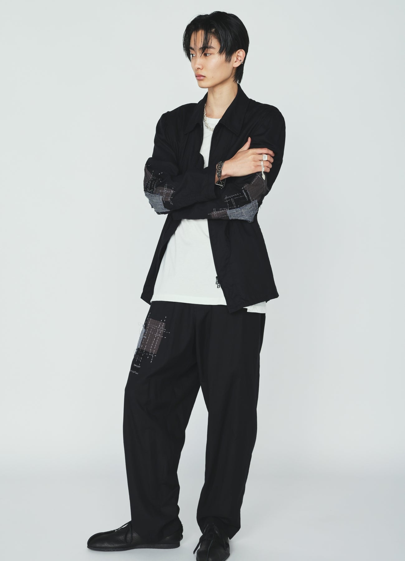 ORGANIC COTTON WASHER ZIP-UP BLOUSON WITH  SASHIKO EMBROIDERY