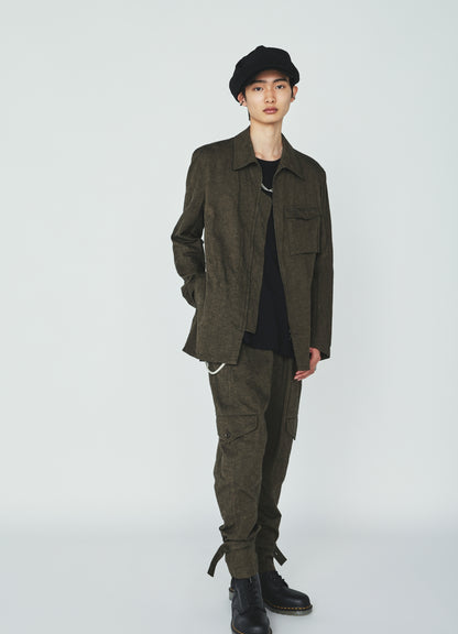 COTTON/LINEN CANVAS SOFRON ASYMMETRIC POCKET BLOUSON
