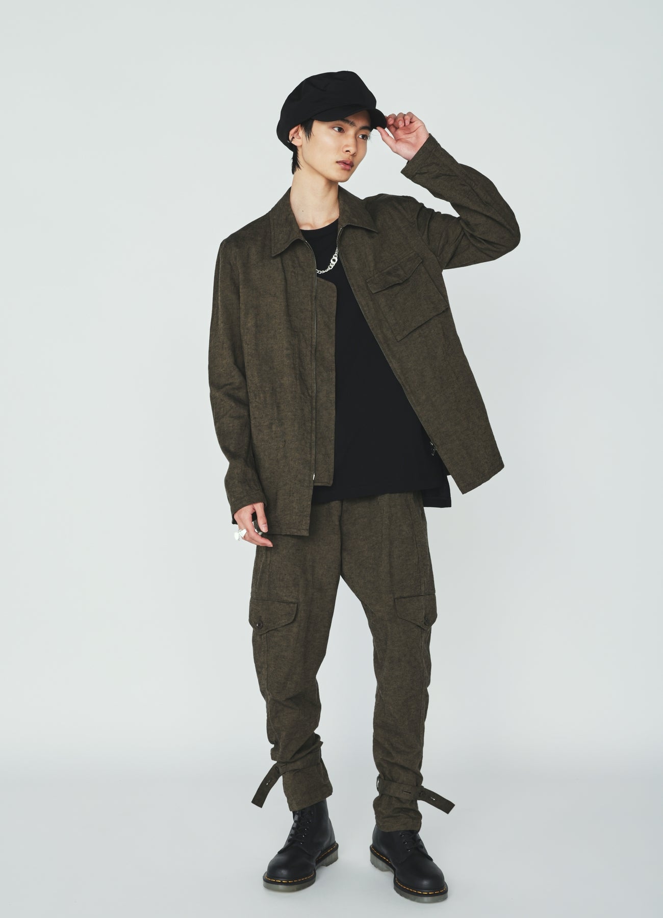 COTTON/LINEN CANVAS SOFRON ASYMMETRIC POCKET BLOUSON