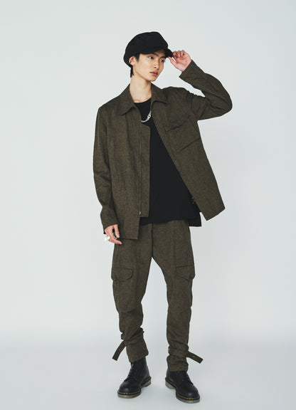 COTTON/LINEN CANVAS SOFRON ASYMMETRIC POCKET BLOUSON