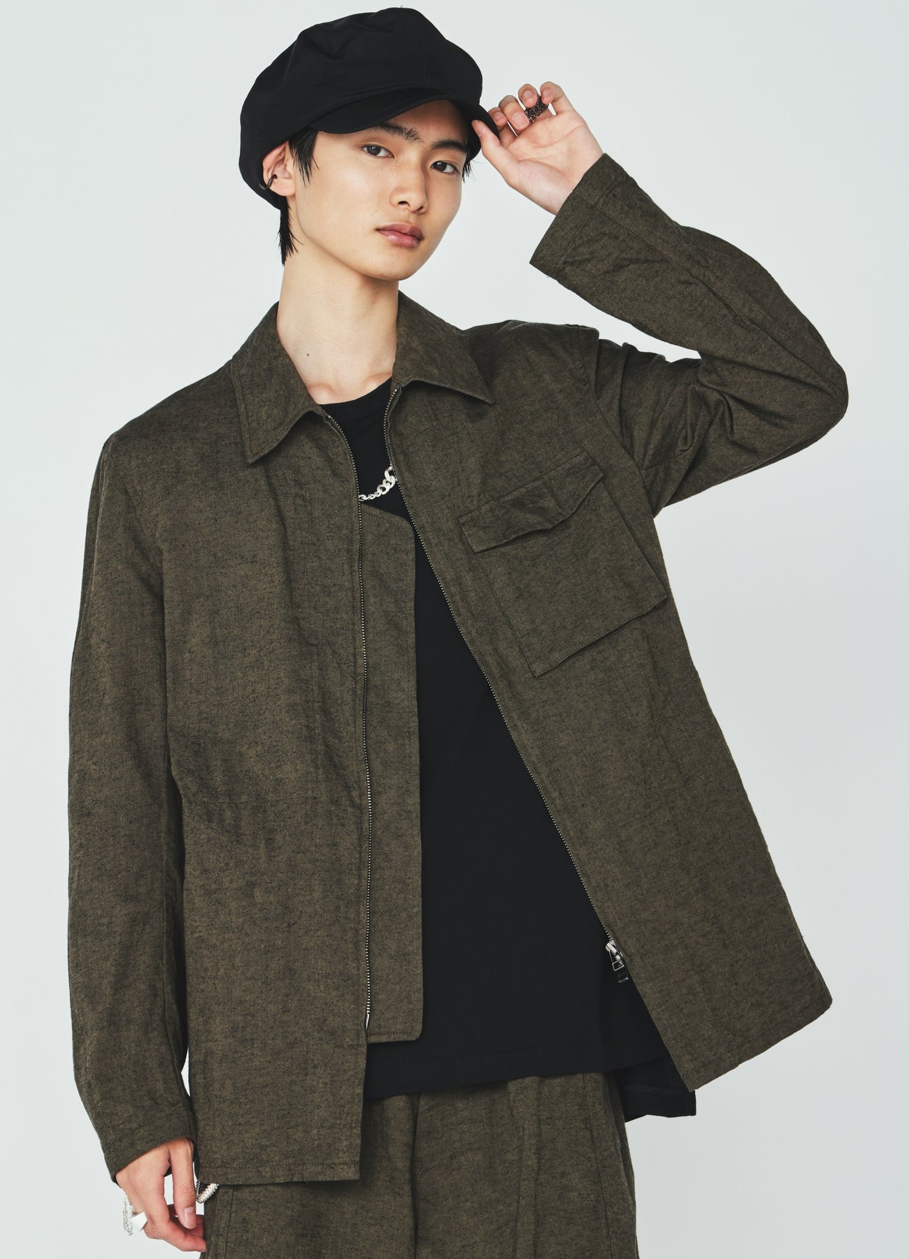 COTTON/LINEN CANVAS SOFRON ASYMMETRIC POCKET BLOUSON