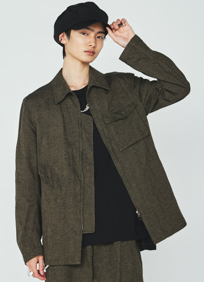 COTTON/LINEN CANVAS SOFRON ASYMMETRIC POCKET BLOUSON