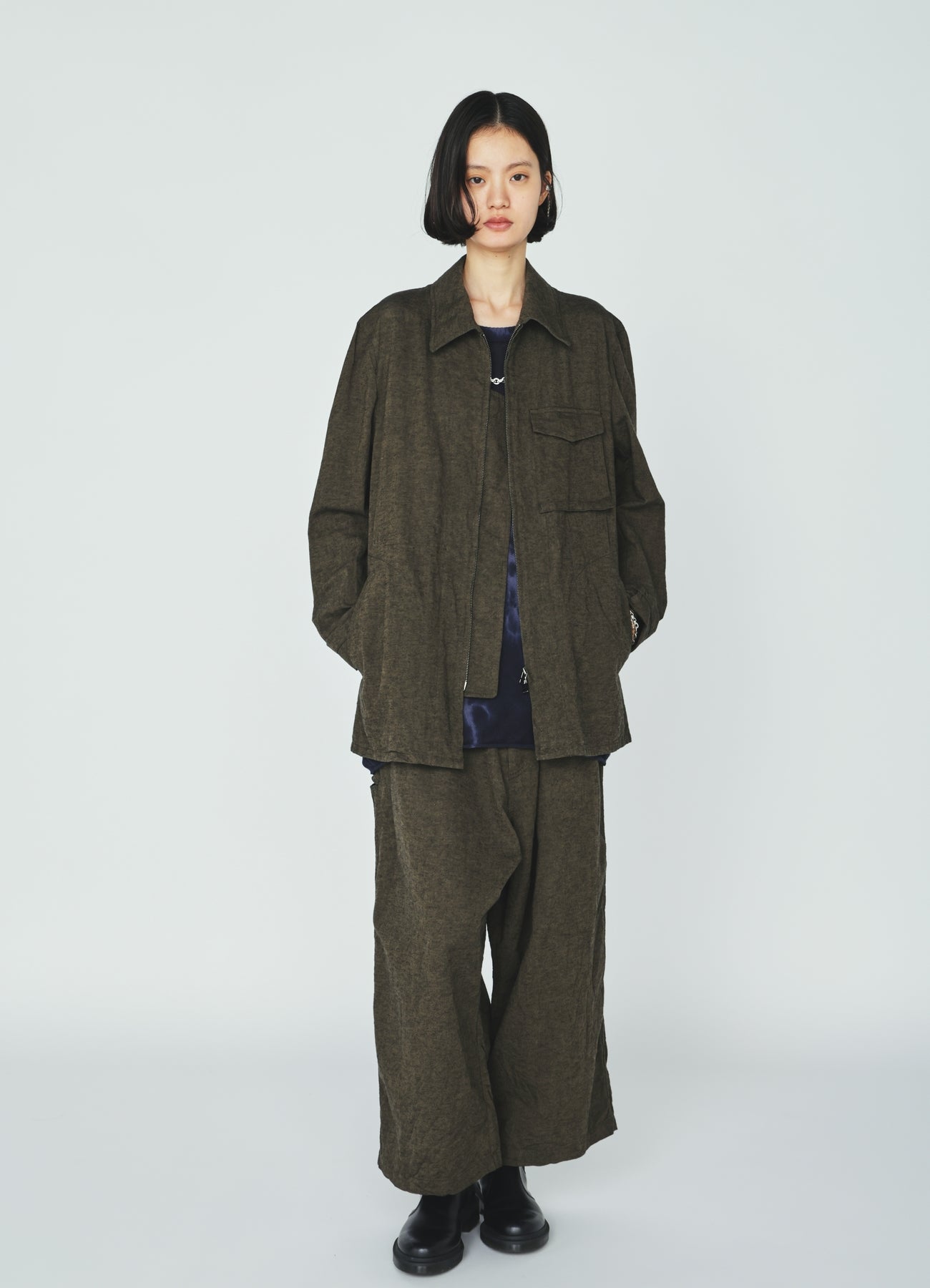 COTTON/LINEN CANVAS SOFRON ASYMMETRIC POCKET BLOUSON