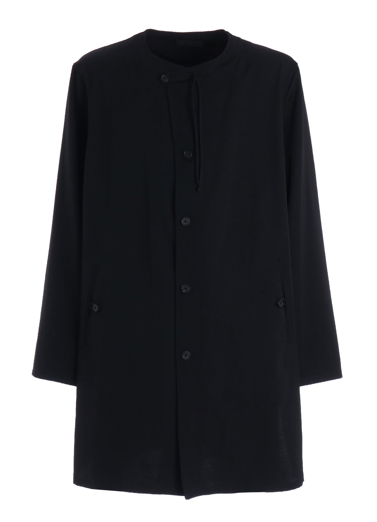 WASHER WOOL GABARDINE COLLARLESS LONG JACKET – THE SHOP YOHJI YAMAMOTO