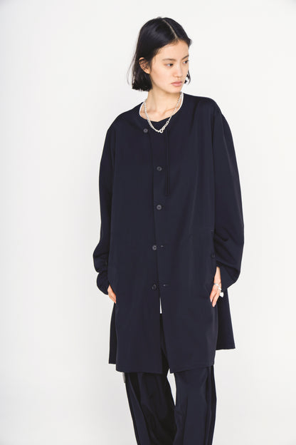 WASHER WOOL GABARDINE COLLARLESS LONG JACKET