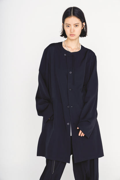 WASHER WOOL GABARDINE COLLARLESS LONG JACKET
