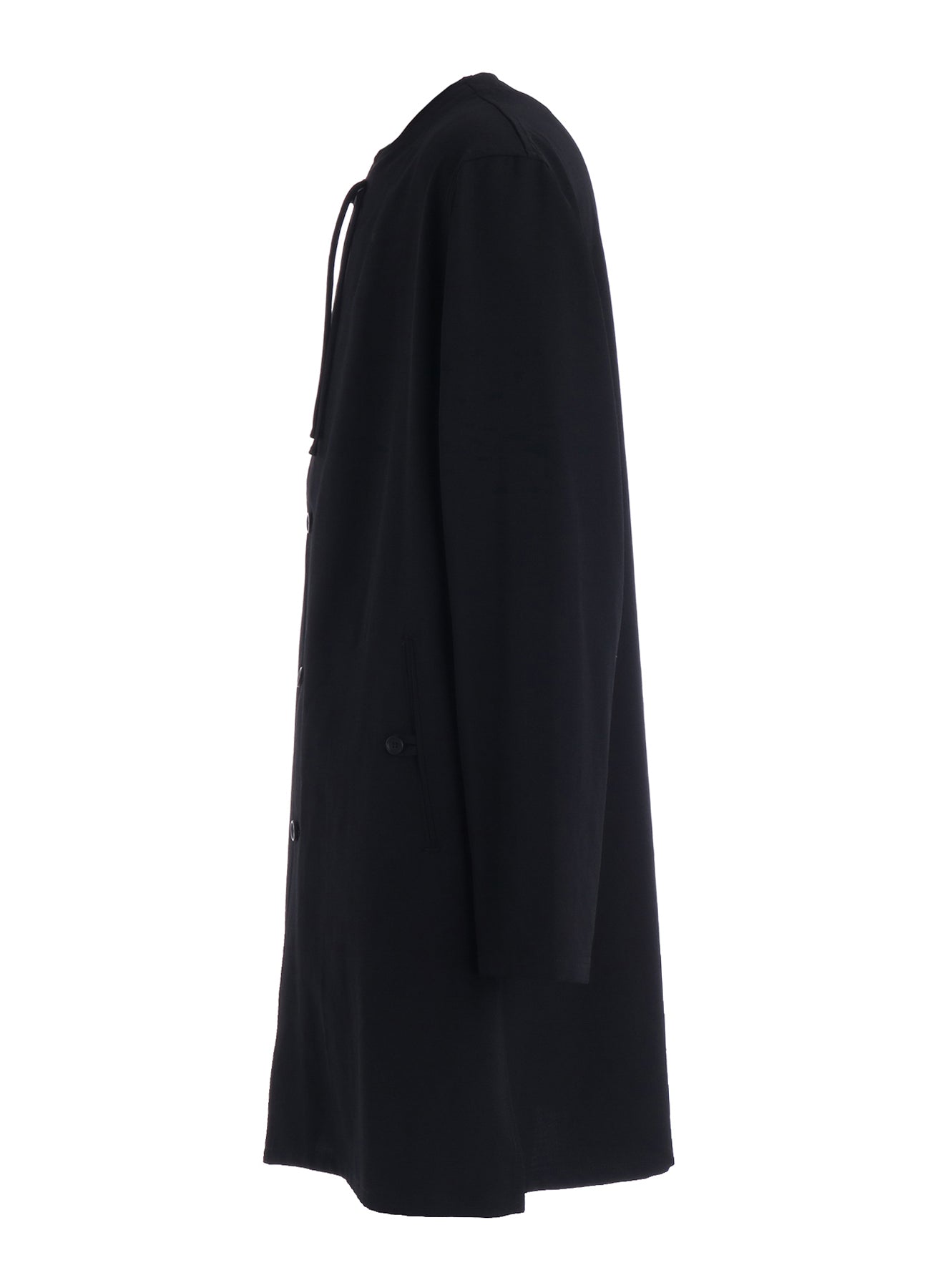WASHER WOOL GABARDINE COLLARLESS LONG JACKET – THE SHOP YOHJI YAMAMOTO