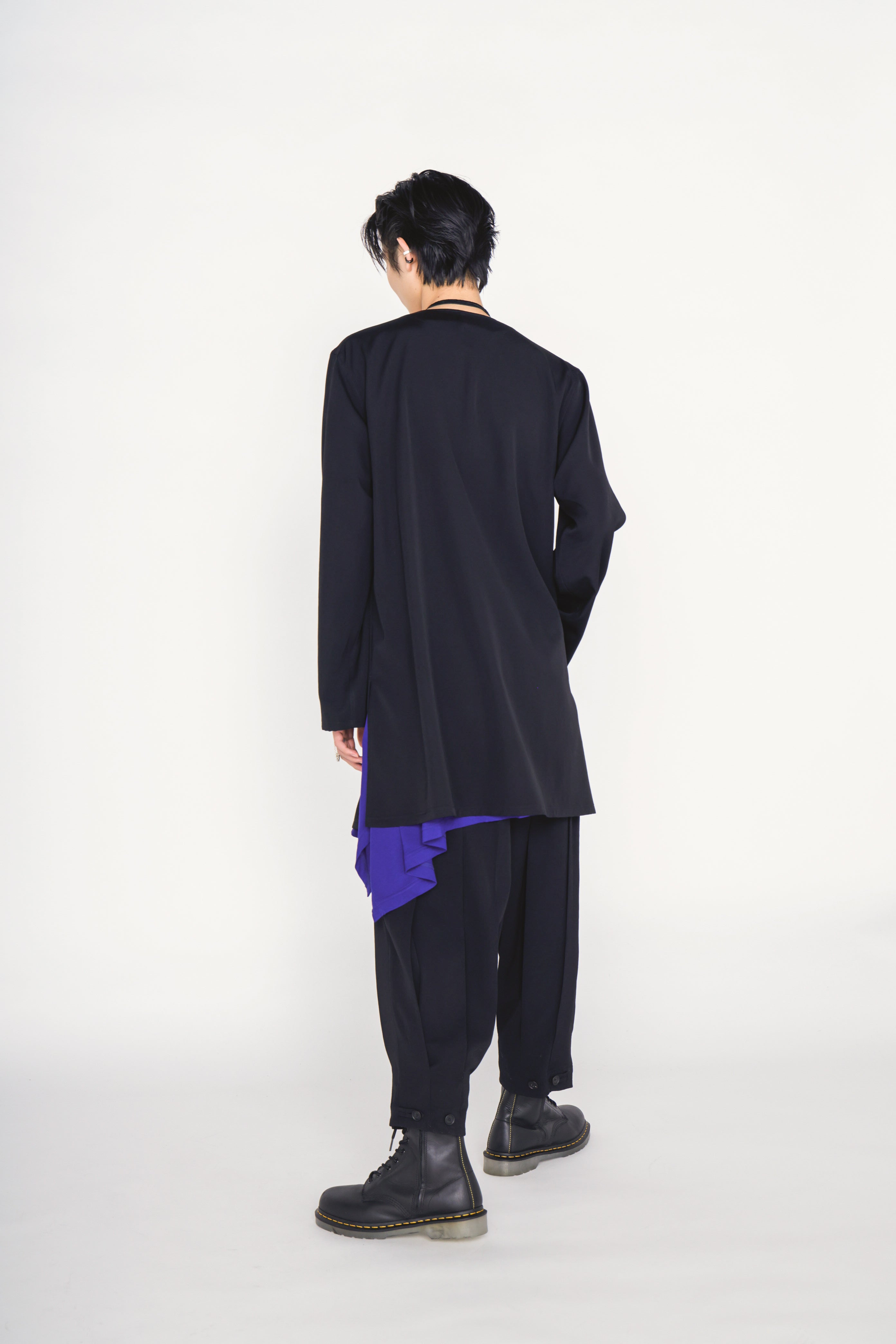 WASHER WOOL GABARDINE COLLARLESS LONG JACKET – THE SHOP YOHJI YAMAMOTO