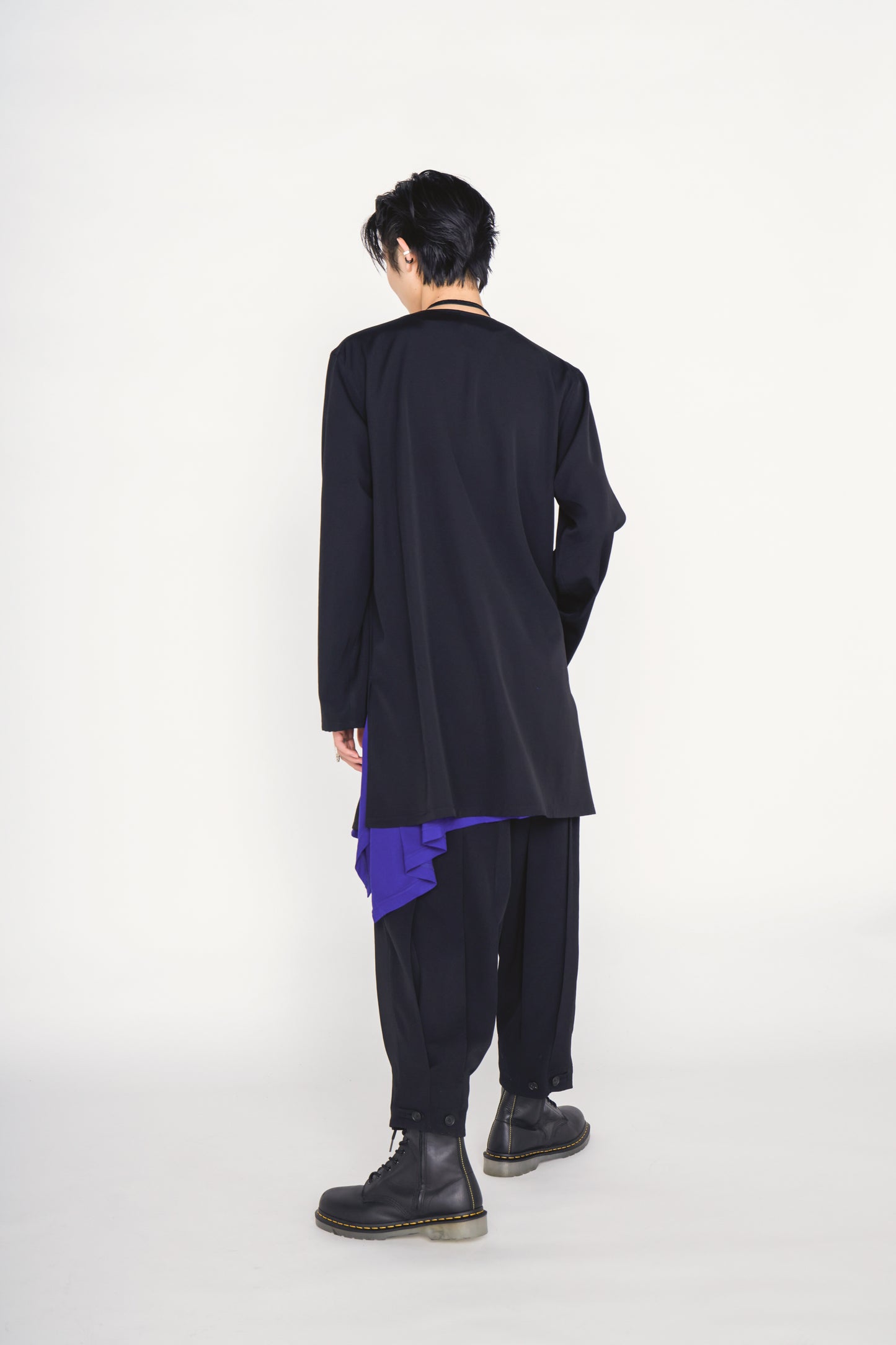WASHER WOOL GABARDINE COLLARLESS LONG JACKET