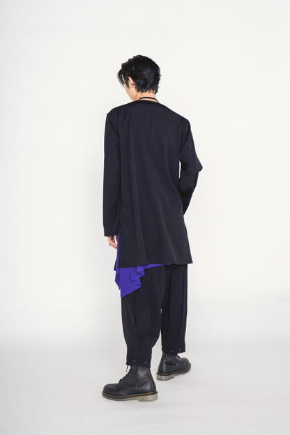 WASHER WOOL GABARDINE COLLARLESS LONG JACKET
