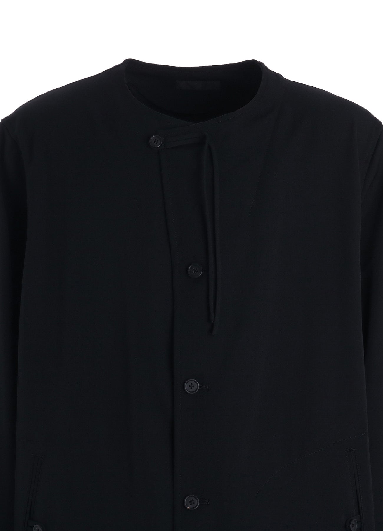 WASHER WOOL GABARDINE COLLARLESS LONG JACKET – THE SHOP YOHJI YAMAMOTO