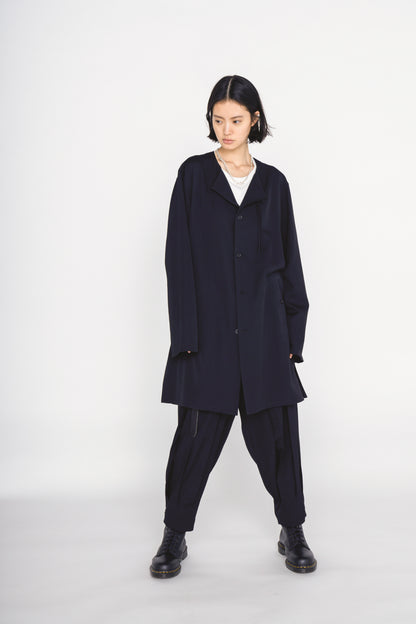 WASHER WOOL GABARDINE COLLARLESS LONG JACKET