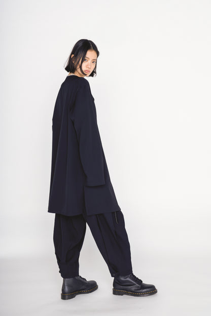 WASHER WOOL GABARDINE COLLARLESS LONG JACKET