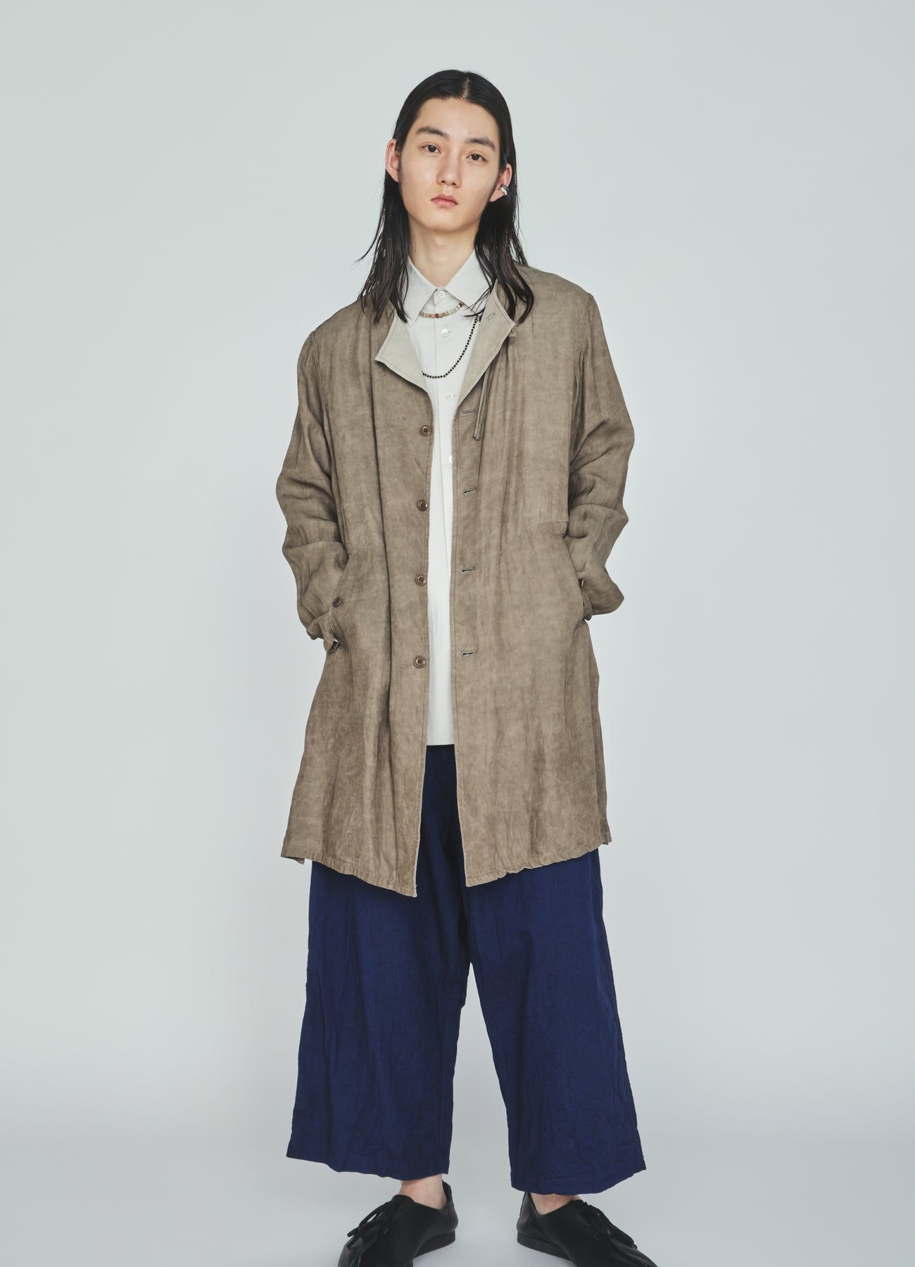 VIS/LI TWILL PIGMENT PRINT COLLARLESS LONG JACKET
