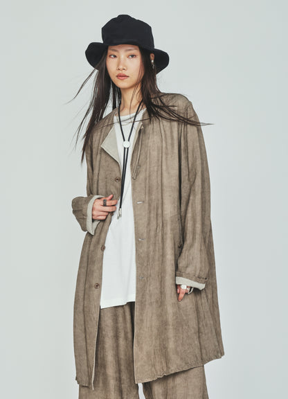 VIS/LI TWILL PIGMENT PRINT COLLARLESS LONG JACKET