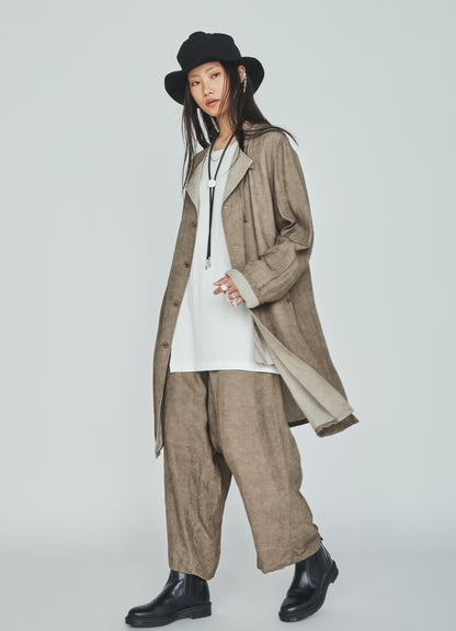 VIS/LI TWILL PIGMENT PRINT COLLARLESS LONG JACKET