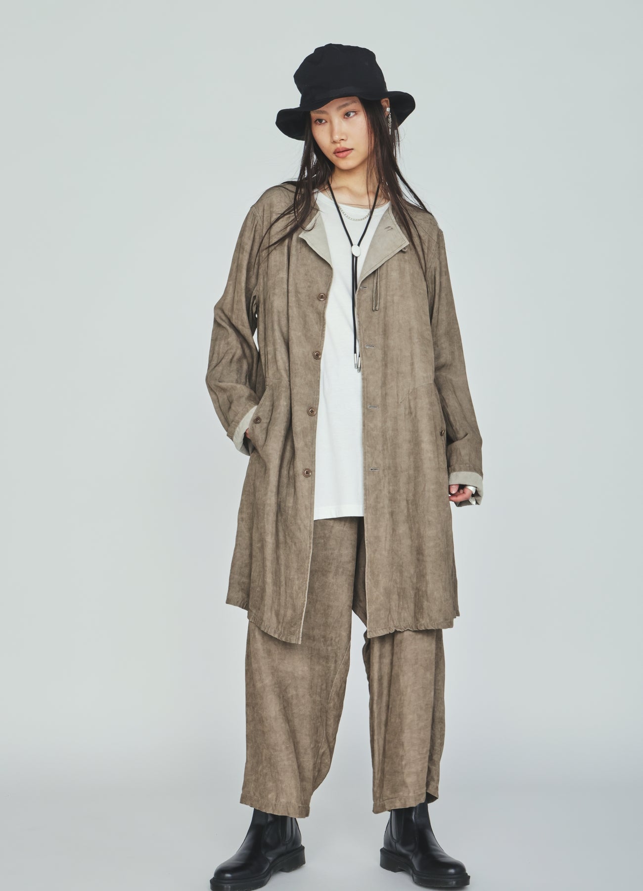 VIS/LI TWILL PIGMENT PRINT COLLARLESS LONG JACKET