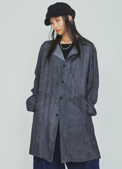 VIS/LI TWILL PIGMENT PRINT COLLARLESS LONG JACKET