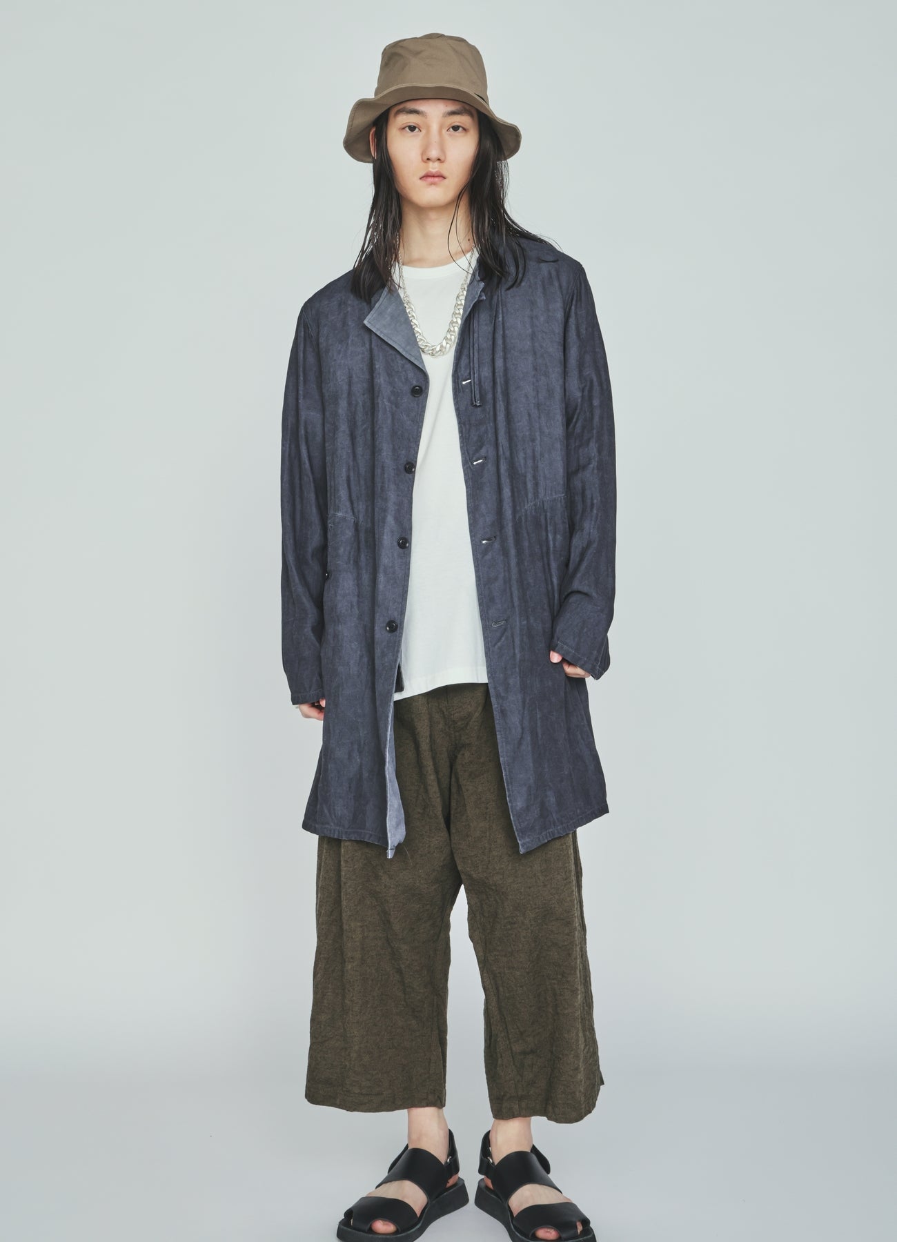 VIS/LI TWILL PIGMENT PRINT COLLARLESS LONG JACKET