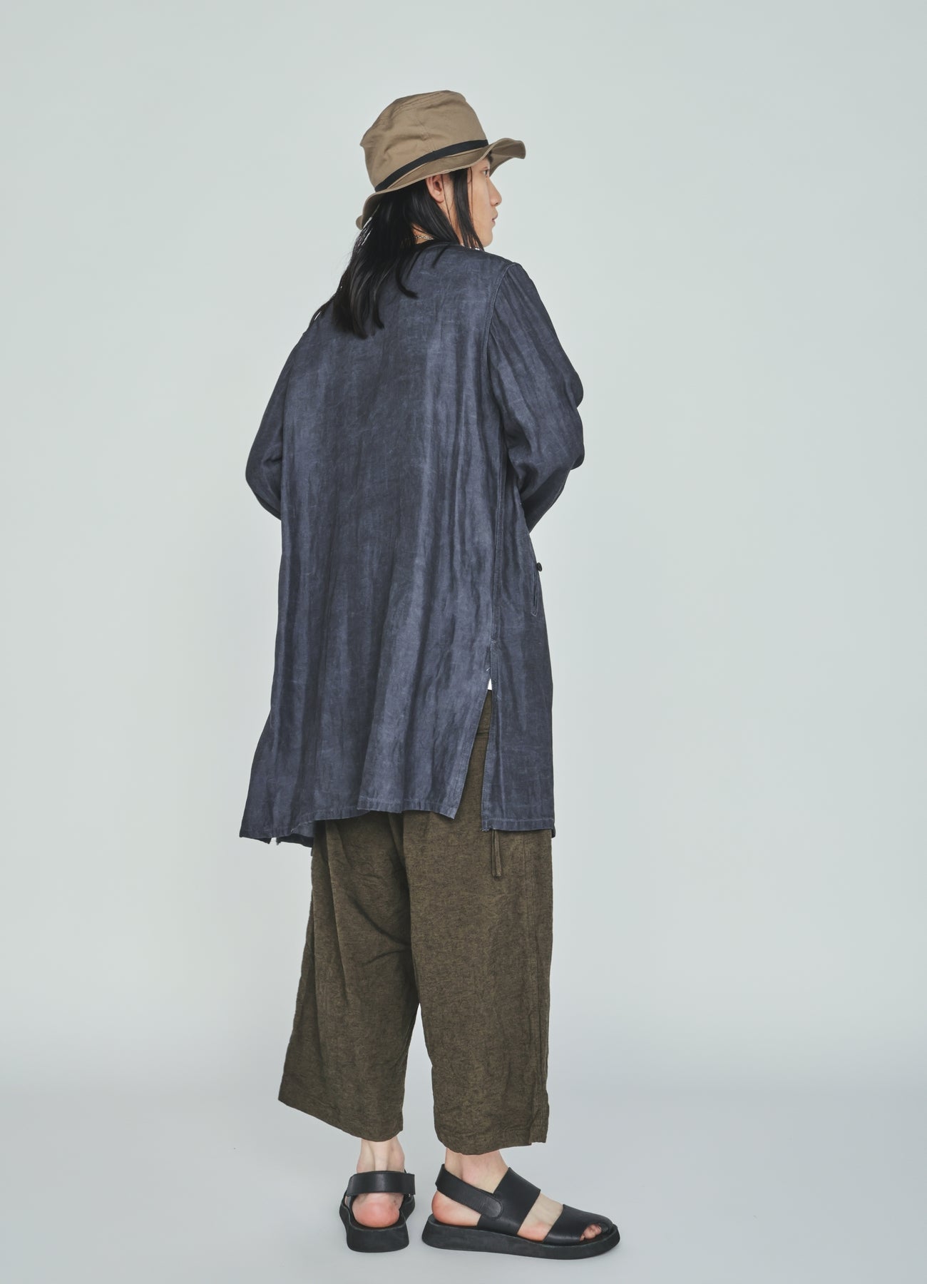 VIS/LI TWILL PIGMENT PRINT COLLARLESS LONG JACKET
