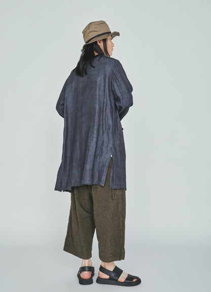 VIS/LI TWILL PIGMENT PRINT COLLARLESS LONG JACKET