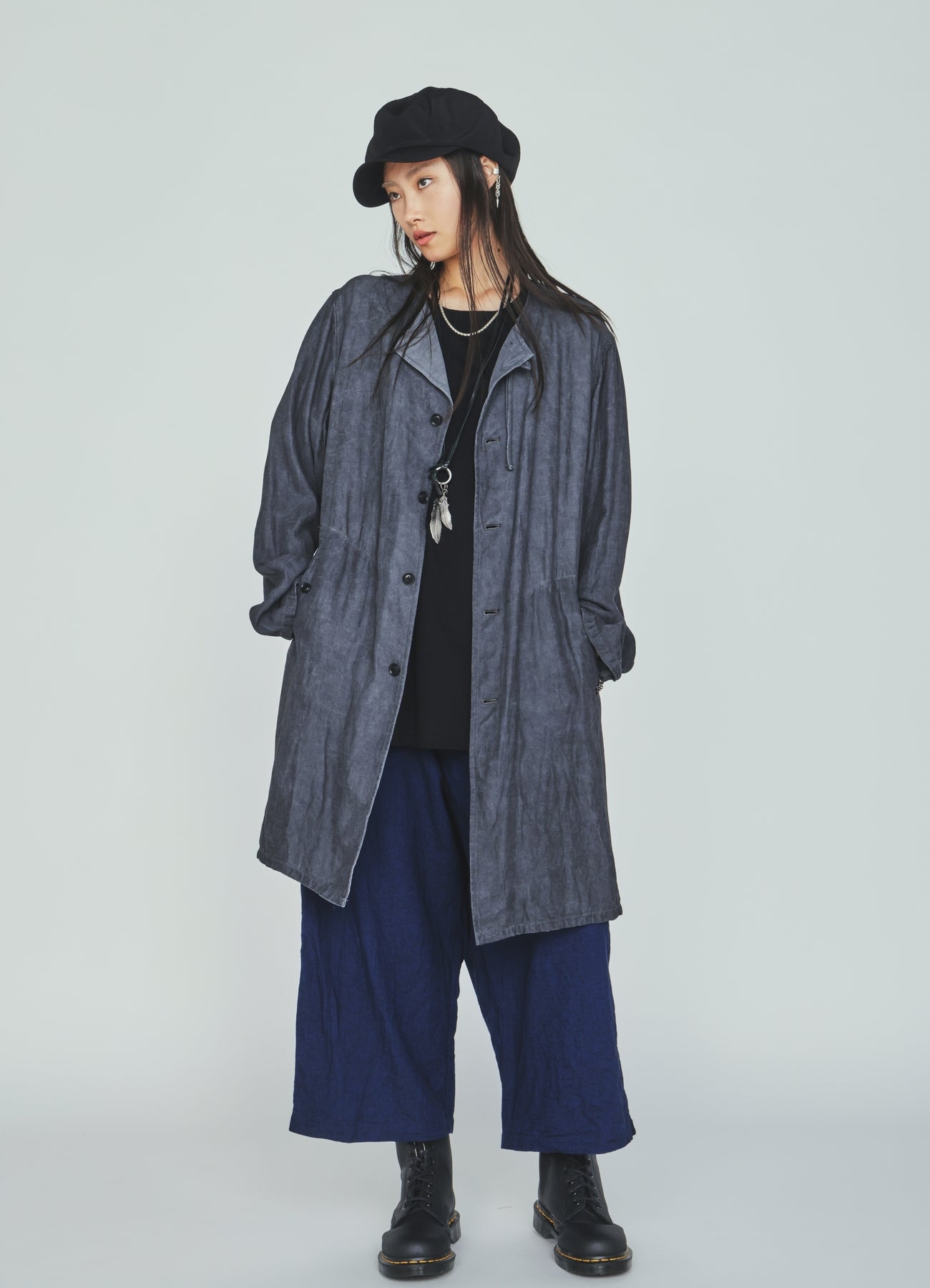 VIS/LI TWILL PIGMENT PRINT COLLARLESS LONG JACKET