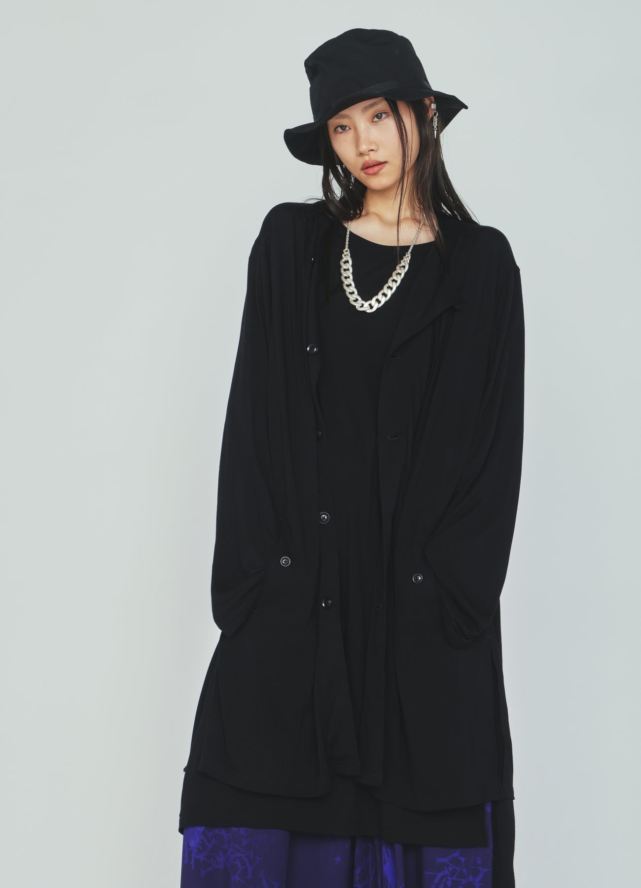 RAYON JERSEY COLLARLESS LONG JACKET