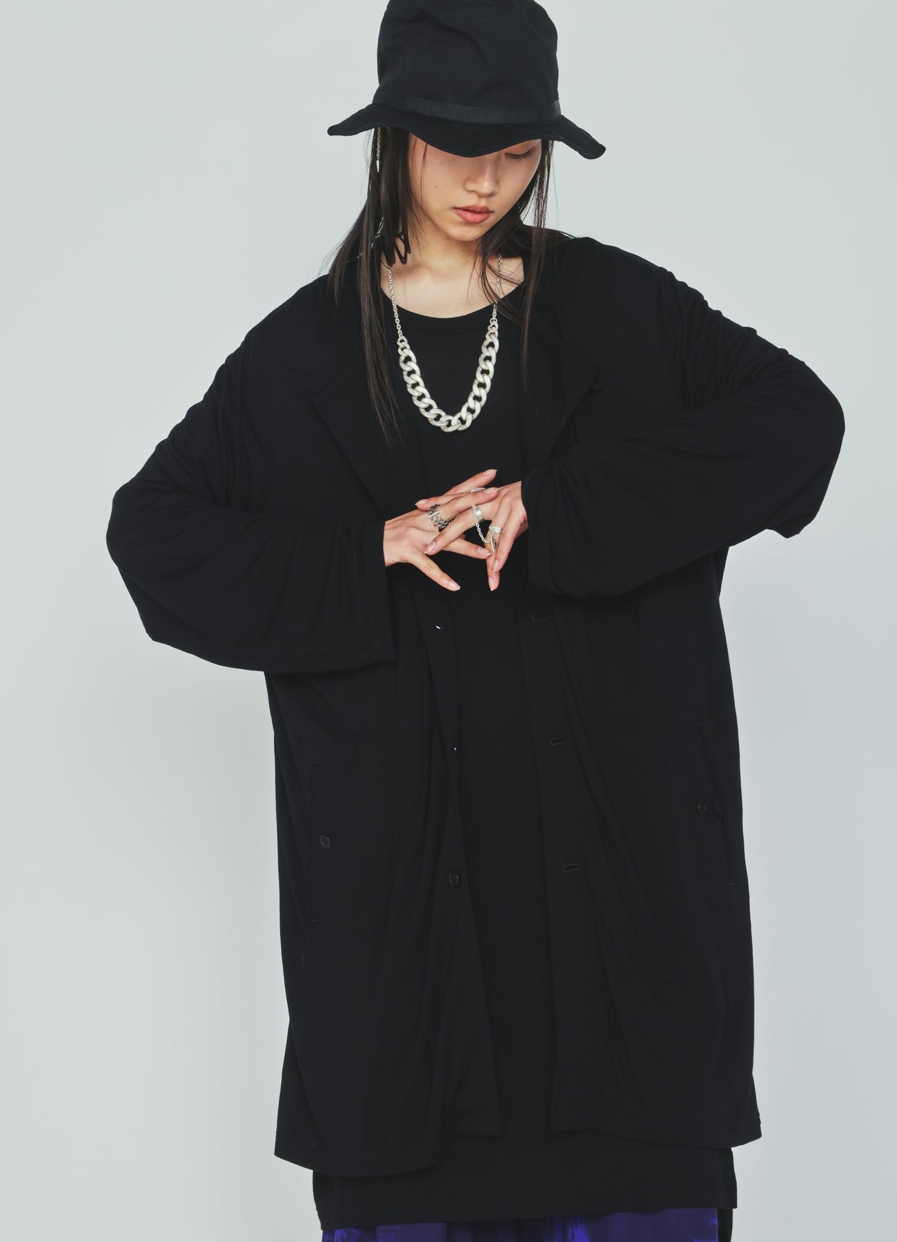 RAYON JERSEY COLLARLESS LONG JACKET