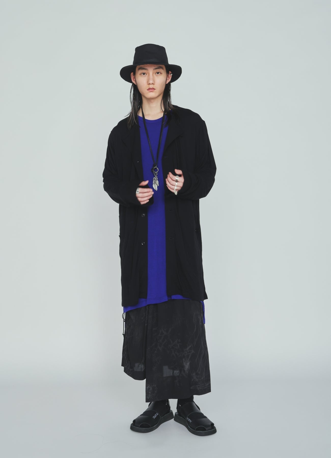 RAYON JERSEY COLLARLESS LONG JACKET