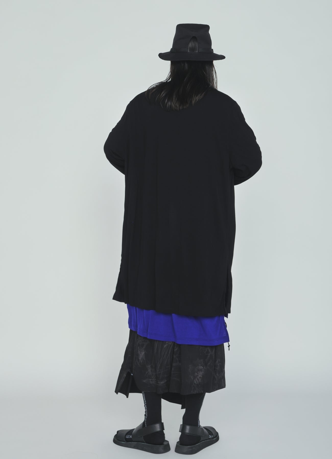 RAYON JERSEY COLLARLESS LONG JACKET