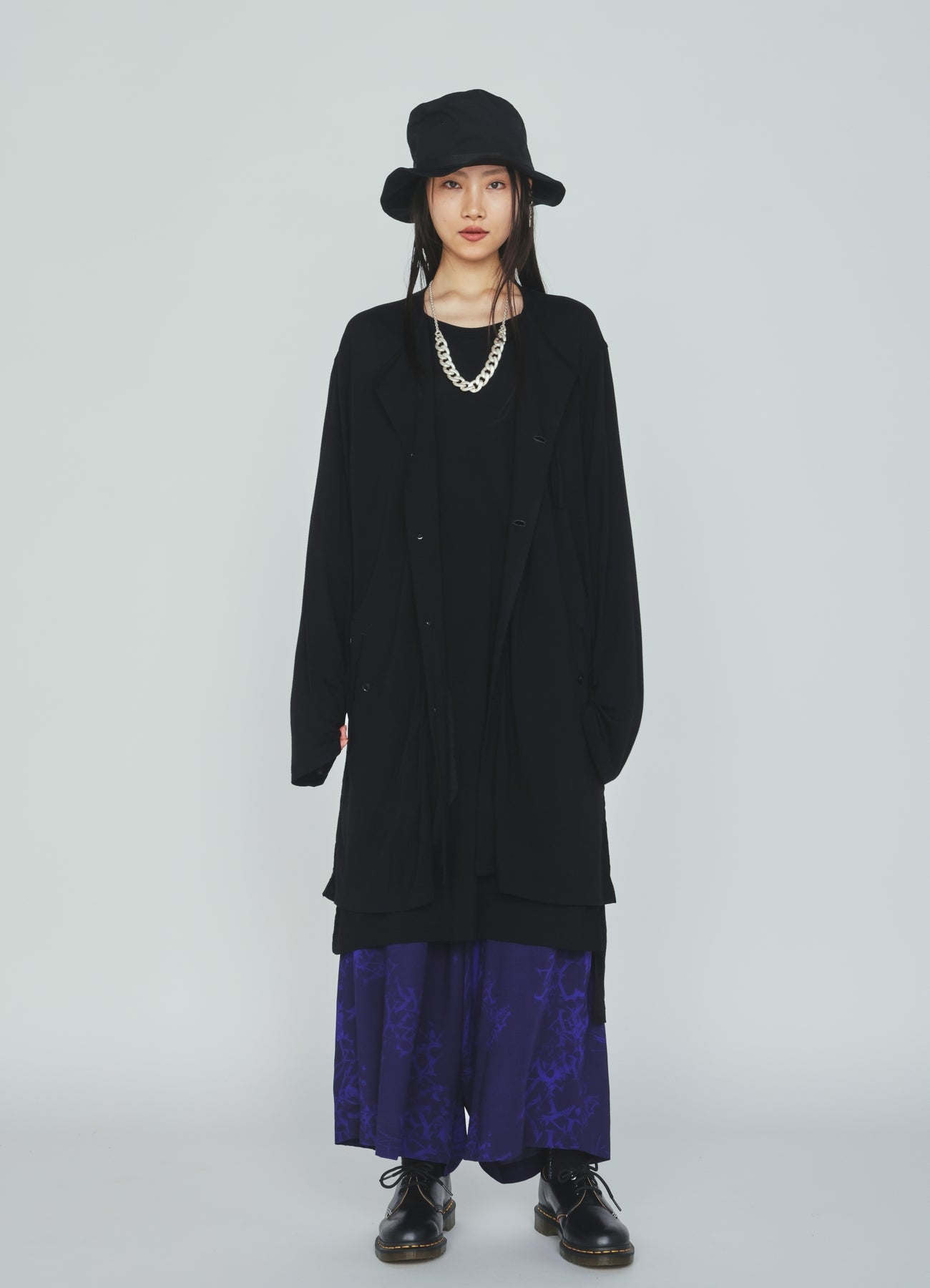 RAYON JERSEY COLLARLESS LONG JACKET