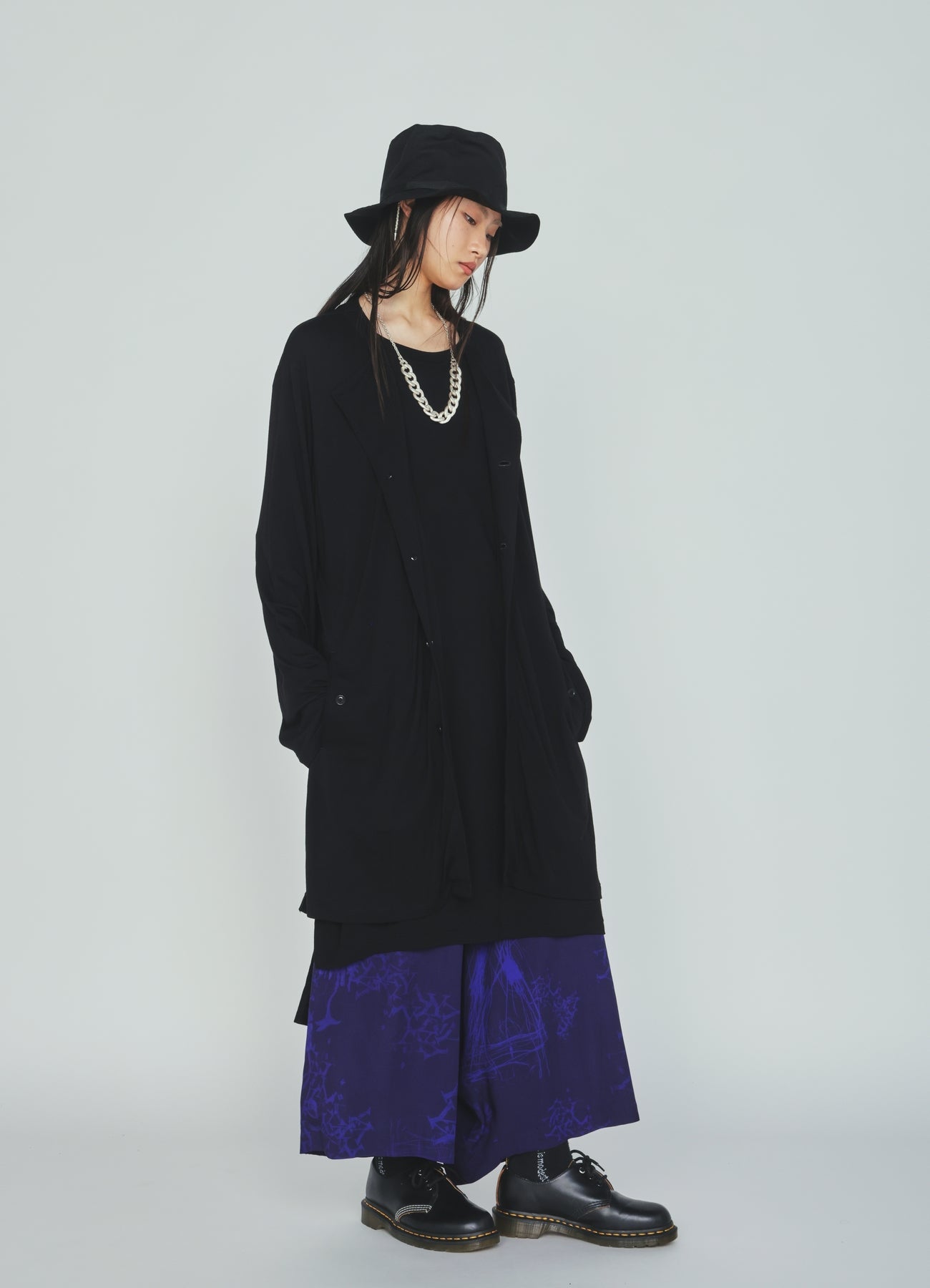 RAYON JERSEY COLLARLESS LONG JACKET