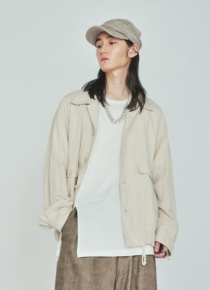 Cotton-Linen Poplin GATHERED POCKET BLOUSON