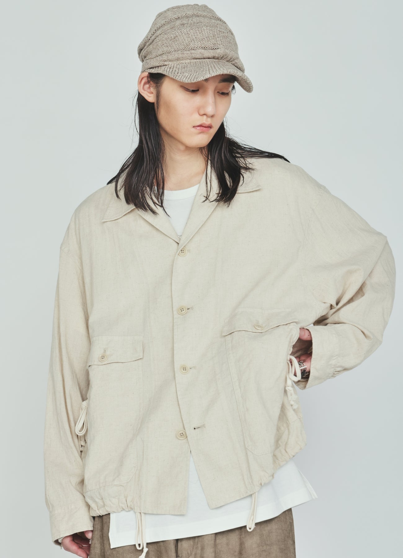 Cotton-Linen Poplin GATHERED POCKET BLOUSON