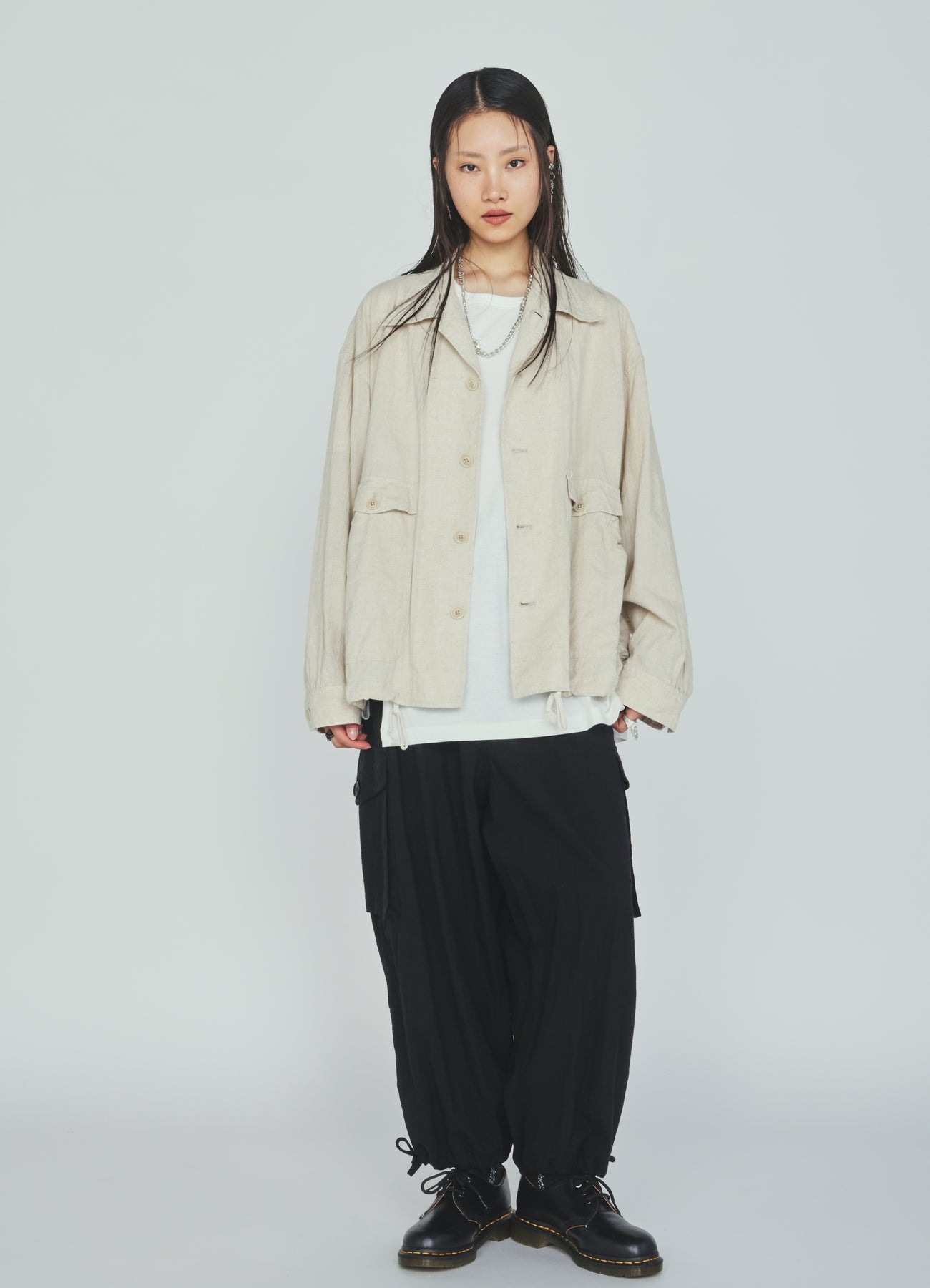 Cotton-Linen Poplin GATHERED POCKET BLOUSON