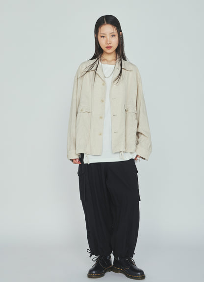 Cotton-Linen Poplin GATHERED POCKET BLOUSON