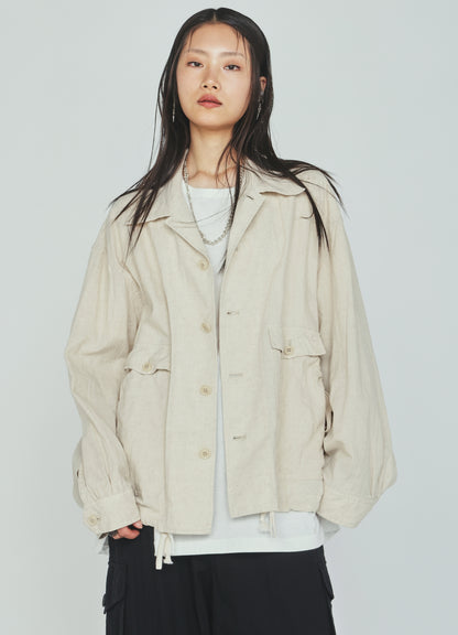 Cotton-Linen Poplin GATHERED POCKET BLOUSON