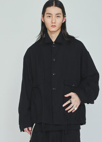 Cotton-Linen Poplin GATHERED POCKET BLOUSON