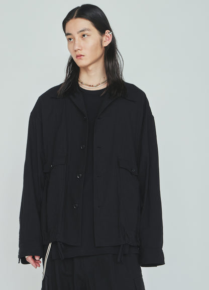 Cotton-Linen Poplin GATHERED POCKET BLOUSON