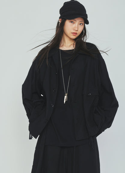 Cotton-Linen Poplin GATHERED POCKET BLOUSON