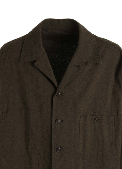 COTTON/LINEN CANVAS SOFRON OVERSIZED LONG SHIRT BLOUSON WITH WORK DETAIL