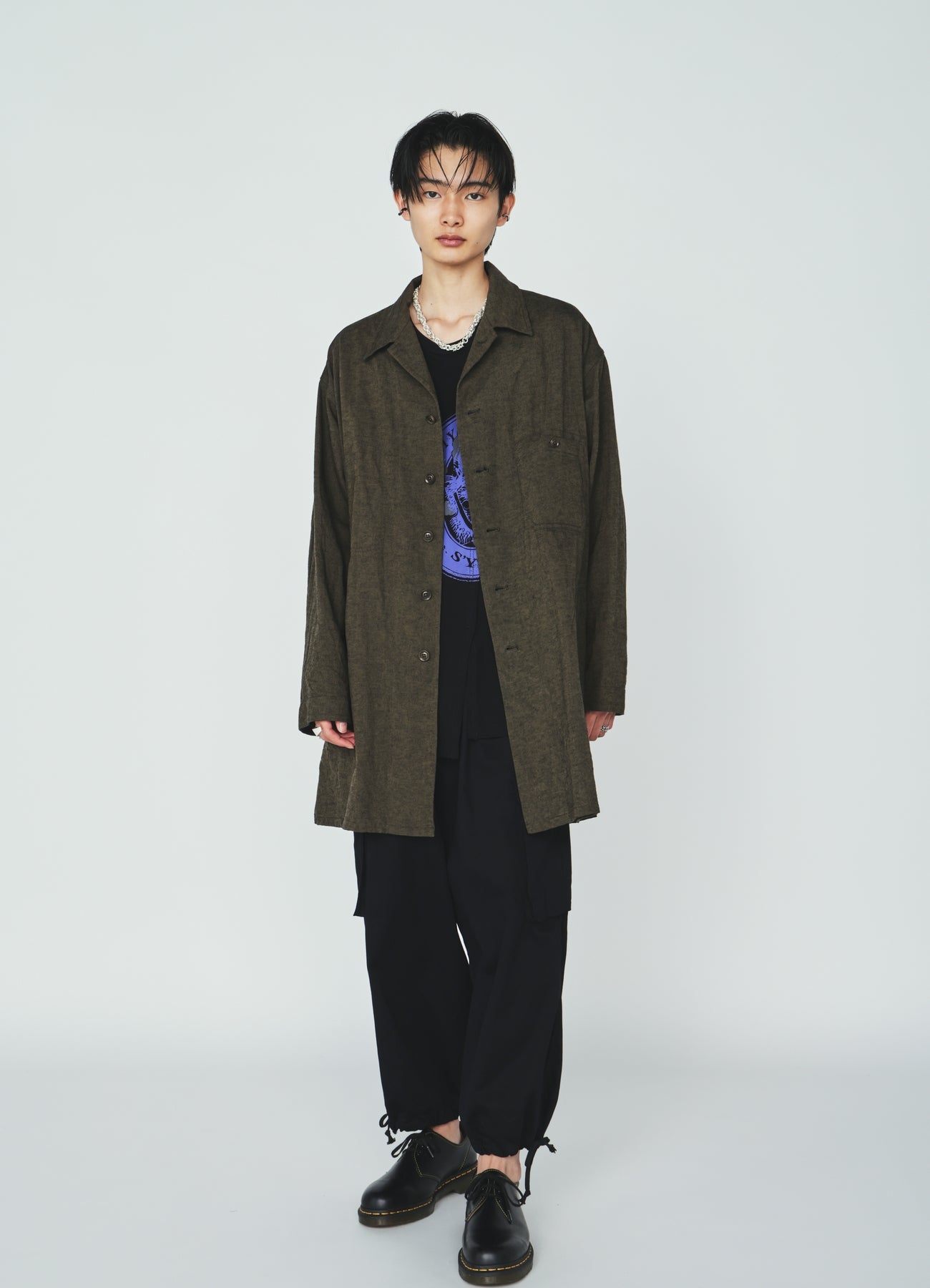 COTTON/LINEN CANVAS SOFRON OVERSIZED LONG SHIRT BLOUSON WITH WORK