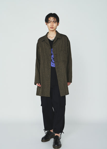 COTTON/LINEN CANVAS SOFRON OVERSIZED LONG SHIRT BLOUSON WITH WORK DETAIL