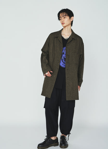 COTTON/LINEN CANVAS SOFRON OVERSIZED LONG SHIRT BLOUSON WITH WORK DETAIL