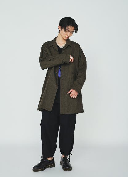 COTTON/LINEN CANVAS SOFRON OVERSIZED LONG SHIRT BLOUSON WITH WORK DETAIL