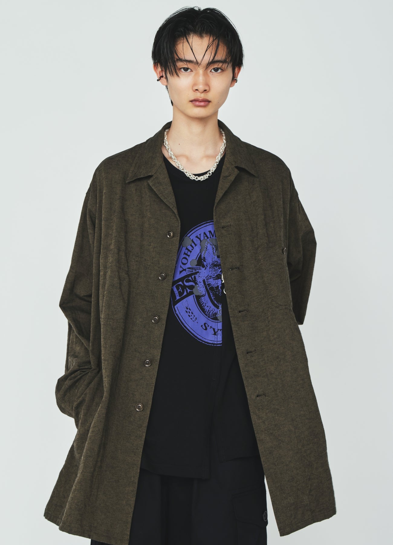 COTTON/LINEN CANVAS SOFRON OVERSIZED LONG SHIRT BLOUSON WITH WORK DETAIL