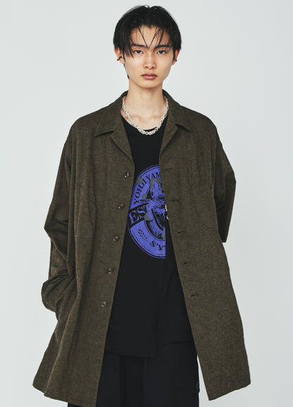 COTTON/LINEN CANVAS SOFRON OVERSIZED LONG SHIRT BLOUSON WITH WORK DETAIL