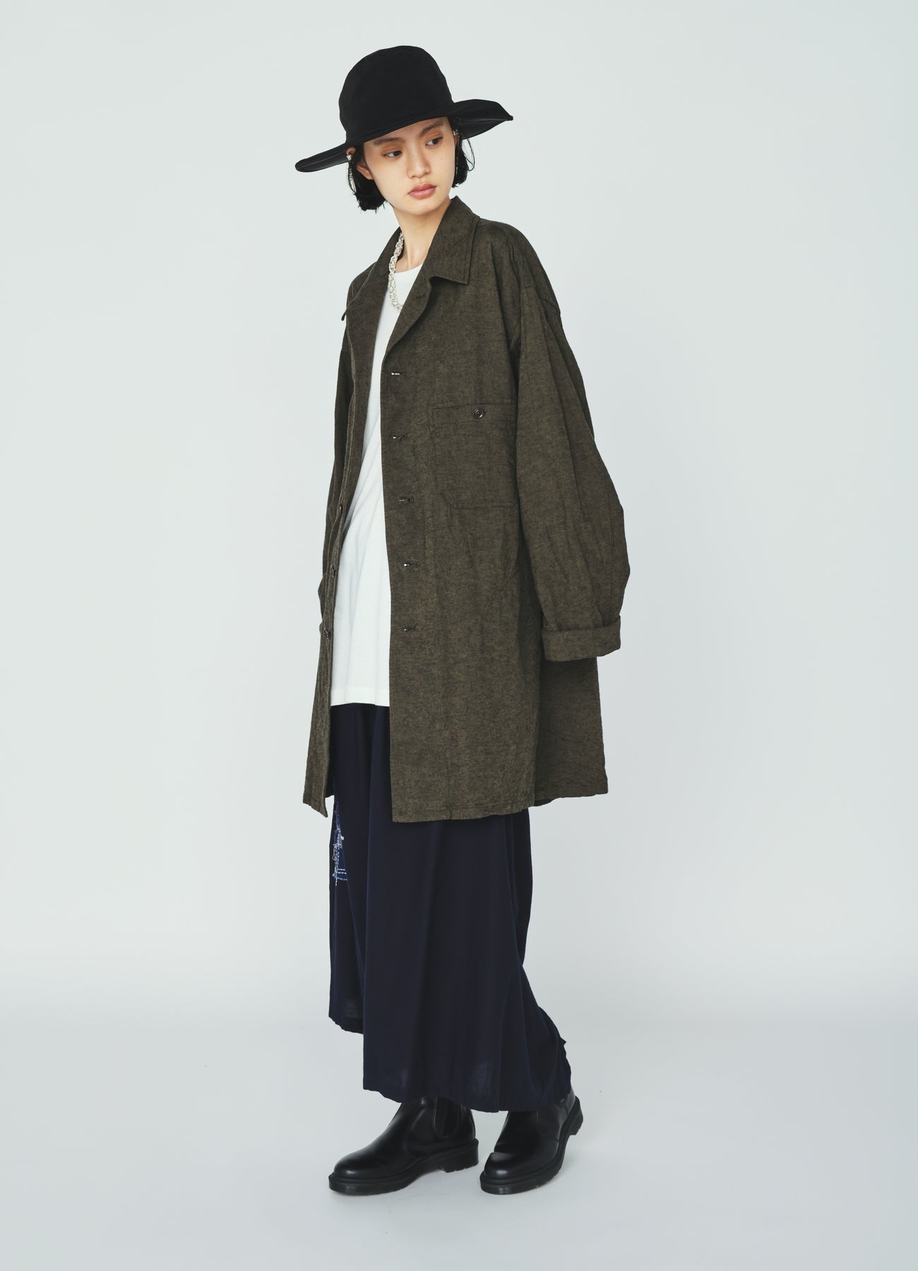 COTTON/LINEN CANVAS SOFRON OVERSIZED LONG SHIRT BLOUSON WITH WORK DETAIL