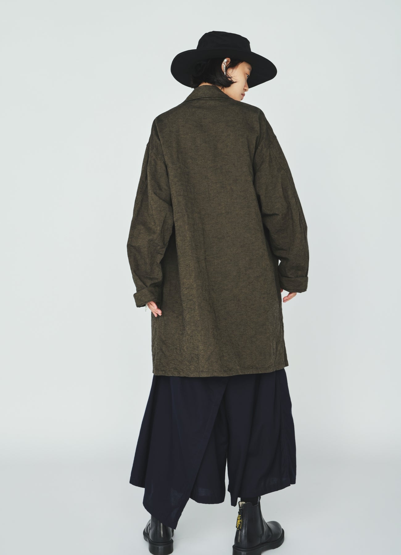 COTTON/LINEN CANVAS SOFRON OVERSIZED LONG SHIRT BLOUSON WITH WORK DETAIL
