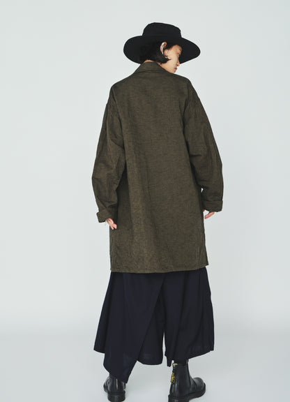 COTTON/LINEN CANVAS SOFRON OVERSIZED LONG SHIRT BLOUSON WITH WORK DETAIL